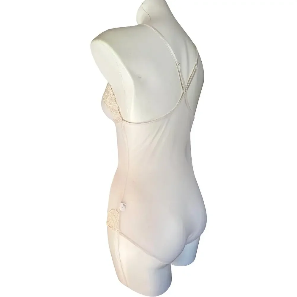Vintage Maidenform Ivory Lace Teddy Tap Pant Set Nylon 1990 Lingerie Large